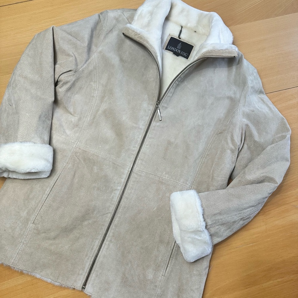 London Fog genuine suede / vegan fur lines coat